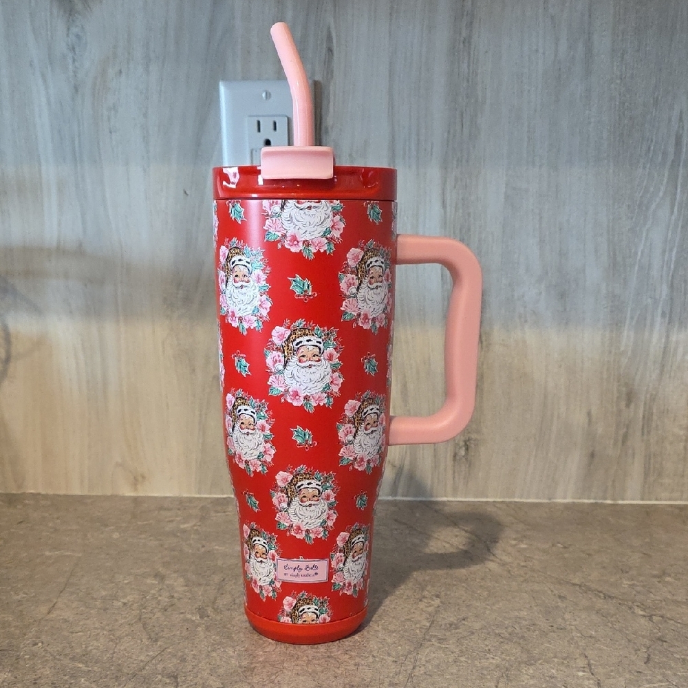 (J63) Simply Southern Red and Pink Santa Leopard Floral Tumbler